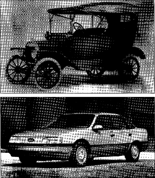 Рис. 1.3. Восемьдесят лет прогресса от Модели Т до Taurus. (Фото предоставлено Музеем Генри Форда и Ford Motor Company).